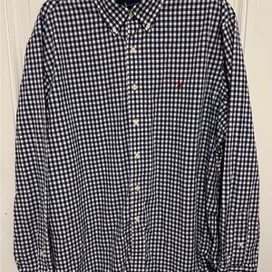 Ralph Lauren Shirt Men’s Sz XXL Blue White Gingham Check Button Down Red Pony